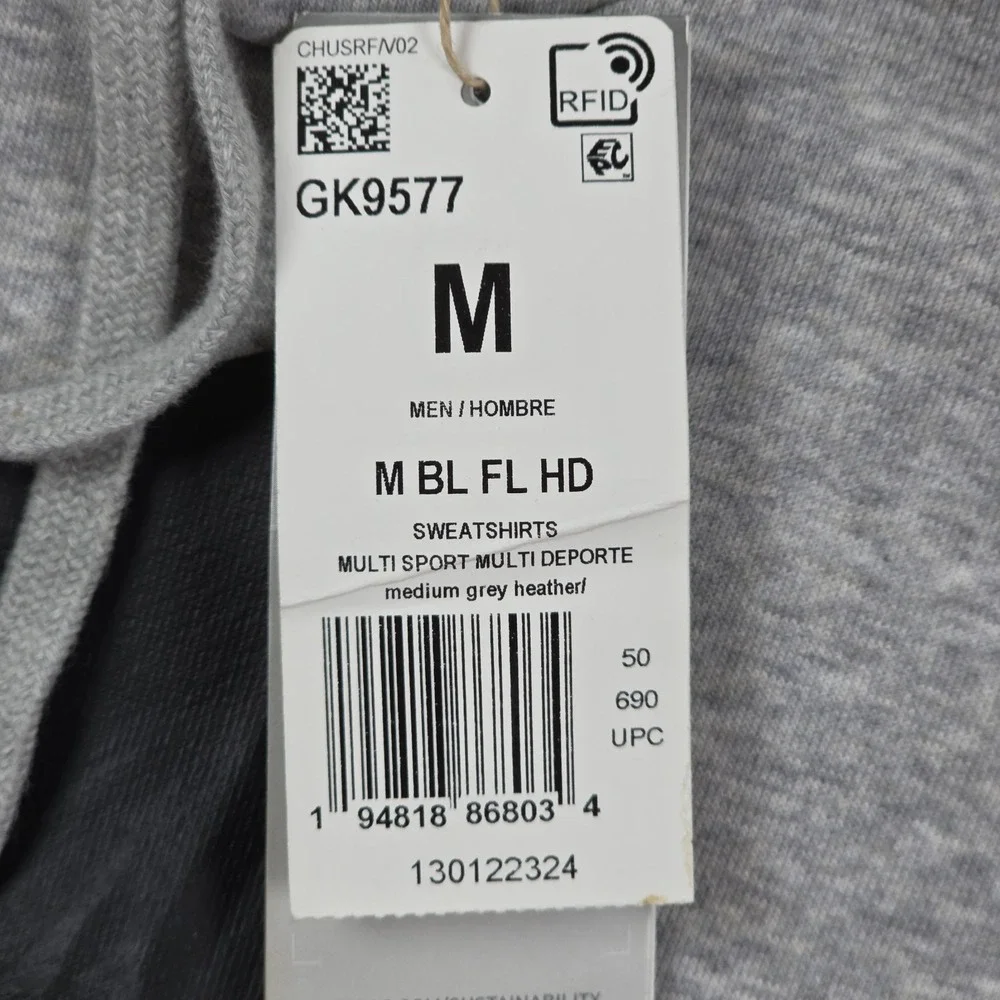 adidas Essentials Fleece Hoodie Men Medium Gray Pullover Big Logo Sweatshirt NEW